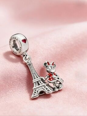 Disney Paris Pandora S925 Minnie Mouse Eiffel Tower Dangle With Red Enamel & CZ